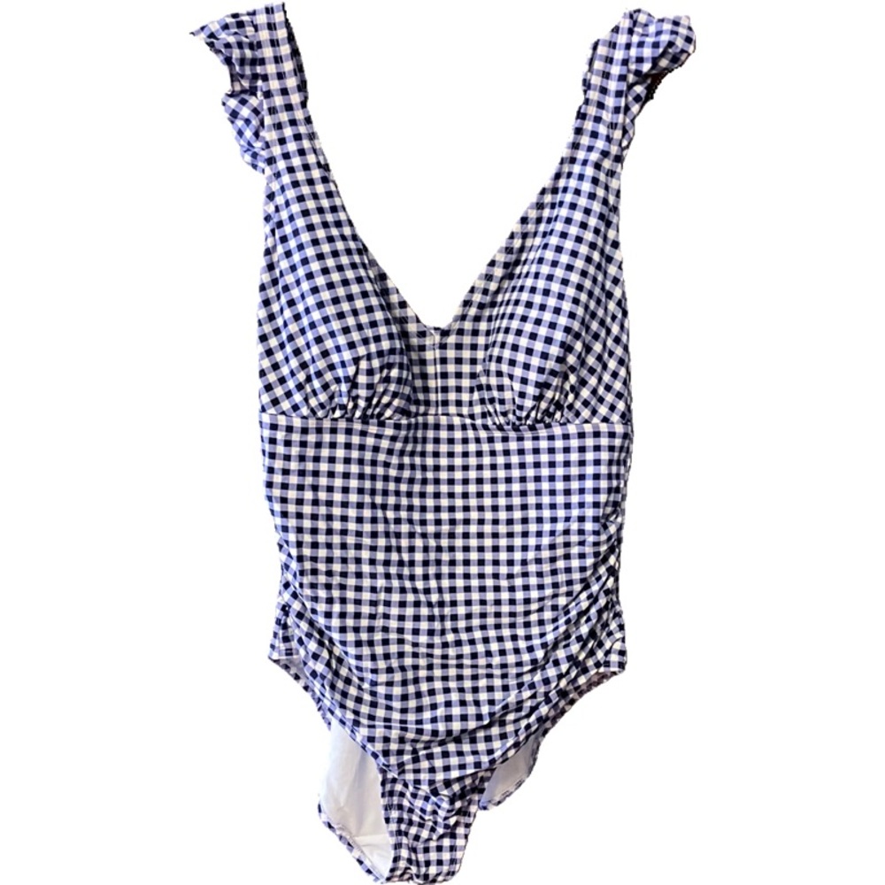 Kona Sol Navy and White Gingham One-Piece Swimsuit